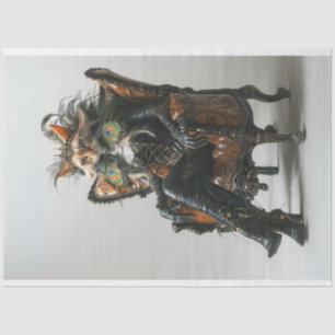 Fantasy Cat in Leather Peacock Decoupage Tissue Paper