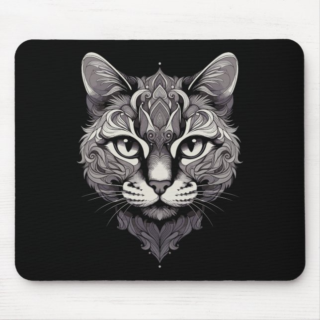 Fantasy Cat Mandala Art Mystical Oriental Style Fe Mouse Mat (Front)