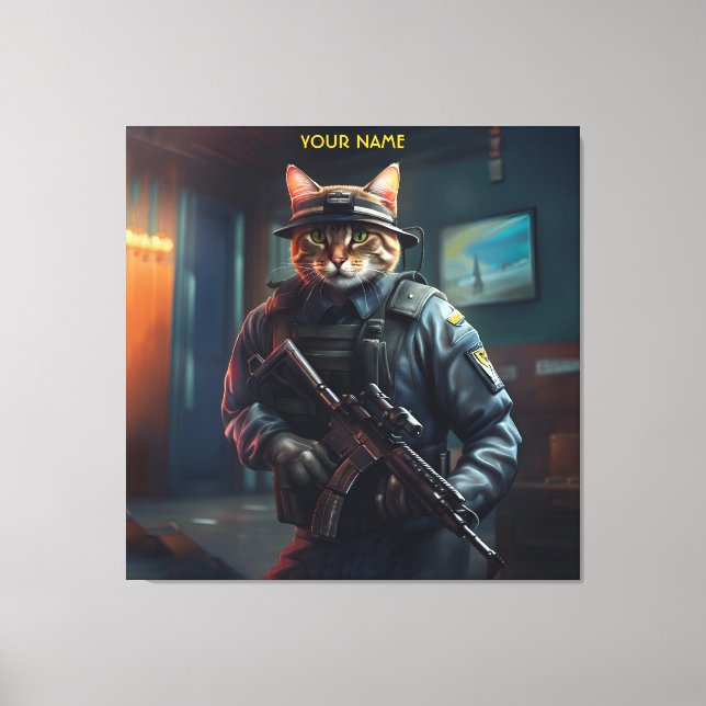 Fantasy Cat Soldier Security Canvas Print (Front)