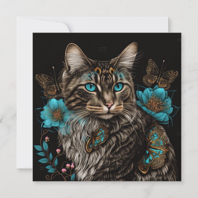 Fantasy cat with flowers and butterflies AI art  (Front)