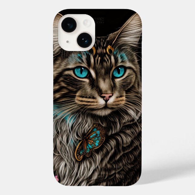 Fantasy cat with flowers and butterflies AI art Case-Mate iPhone Case (Back)