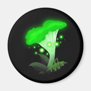 Fantasy Chanterelle Glowing Green Mushroom Magnet