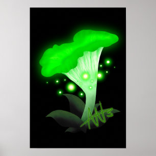 Fantasy Chanterelle Glowing Green Mushroom Poster
