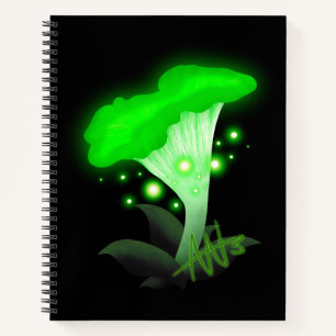 Fantasy Chanterelle Glowing Green Mushroom Spiral Notebook