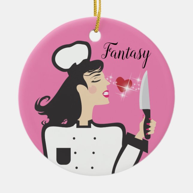 Fantasy chef vs reality cook culinary Christmas Ceramic Tree Decoration (Front)