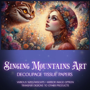 Fantasy Cheshire Cat and Alice Decoupage Tissue Paper