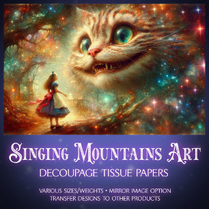 Fantasy Cheshire Cat Smiles In The Trees Decoupage Tissue Paper