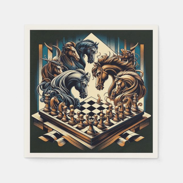 Fantasy Chess Knight Party Cocktail Napkins (Front)