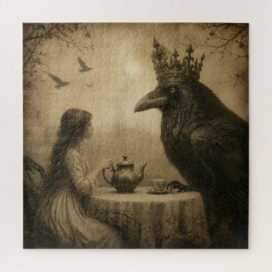 Fantasy Child and a Royal Raven Tea Party Jigsaw Puzzle