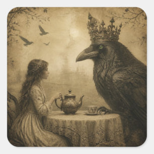 Fantasy Child and a Royal Raven Tea Party  Square Sticker