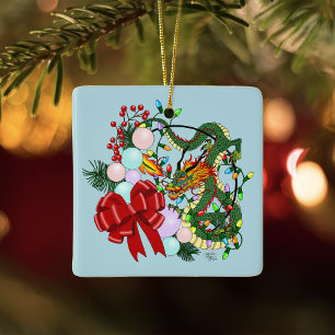 Fantasy Chinese Dragon Christmas Wreath Fantasy Ceramic Ornament