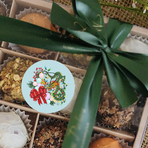 Fantasy Chinese Dragon Christmas Wreath Fantasy Classic Round Sticker