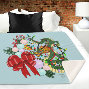 Fantasy Chinese Dragon Christmas Wreath Fantasy Sherpa Blanket