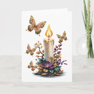 Fantasy christmas butterflies with candle  holiday card