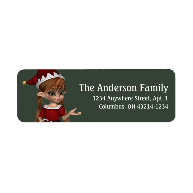 Fantasy Christmas Elf Address Label - red hair (Front)