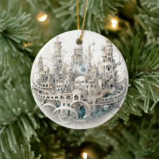 Fantasy City Stained Glass Ceramic Tree Decoration