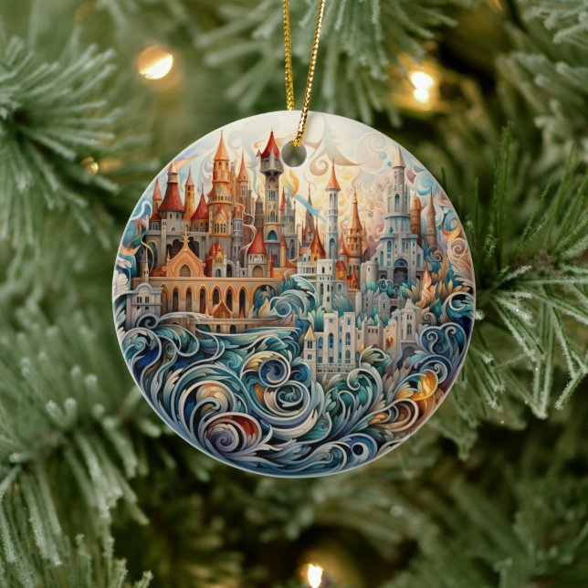 Fantasy City Stained Glass Ceramic Tree Decoration (Tree)