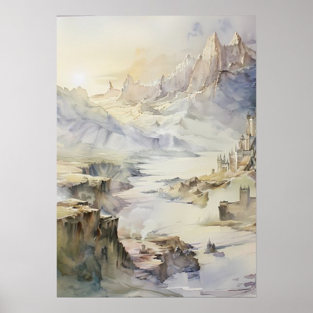 Fantasy Cliffside Fortress Overlooking the Sea Poster (Front)