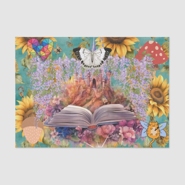 Fantasy Clipart Collage Castle Floral Butterfly Tissue Paper (Front)
