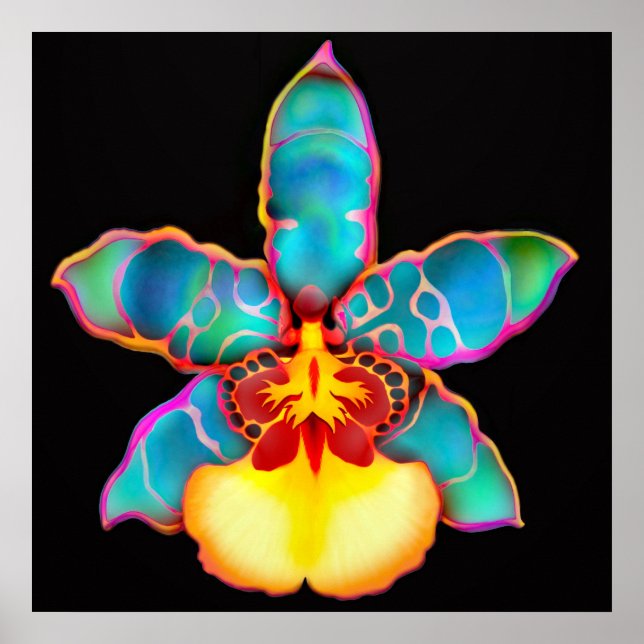 Fantasy Coloured Orchid Flower Poster (Front)
