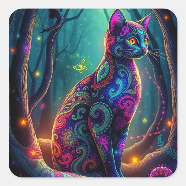 Fantasy Colourful Cat Stickers (Front)