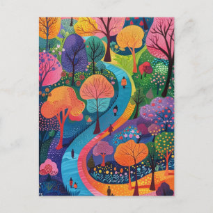Fantasy Colourful Forest Path Postcard