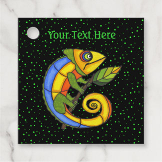 Fantasy Colourful Lizard on Stick With Leaf Dots Favour Tags