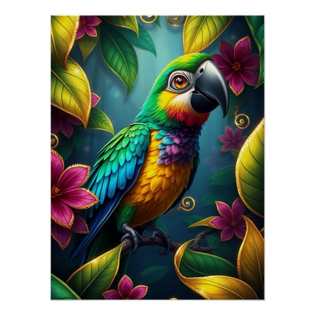 Fantasy Colourful Parrot  Poster (Front)