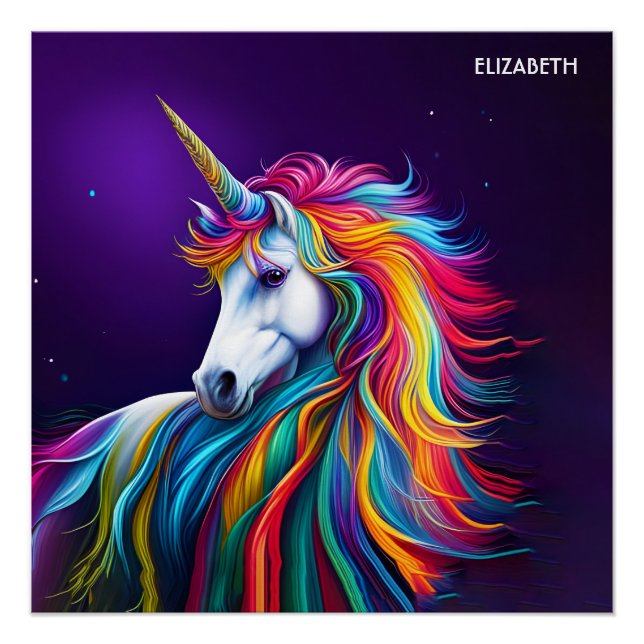 Fantasy Colourful Unicorn Art Deco Style Poster (Front)