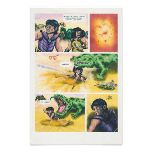 Fantasy Comic warriors fighting reptilian monster Photo Print