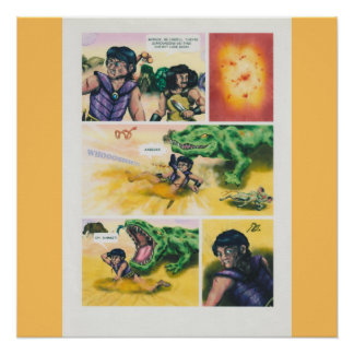 Fantasy Comic warriors fighting reptilian monster Poster