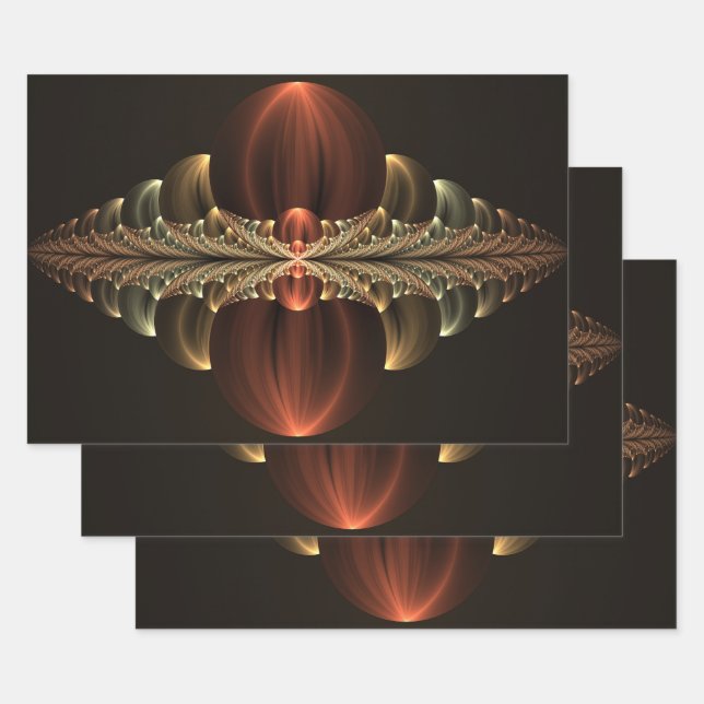 Fantasy Construction Shiny Abstract Fractal Art Wrapping Paper Sheet (Set)
