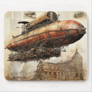 Fantasy Copper Airship Above a Magical City Mouse Mat