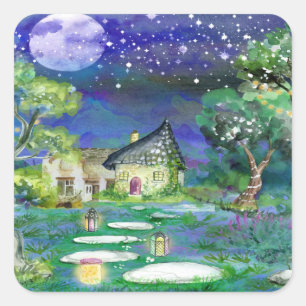 Fantasy Cottage Square Sticker