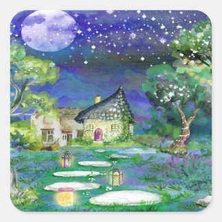 Fantasy Cottage Square Sticker