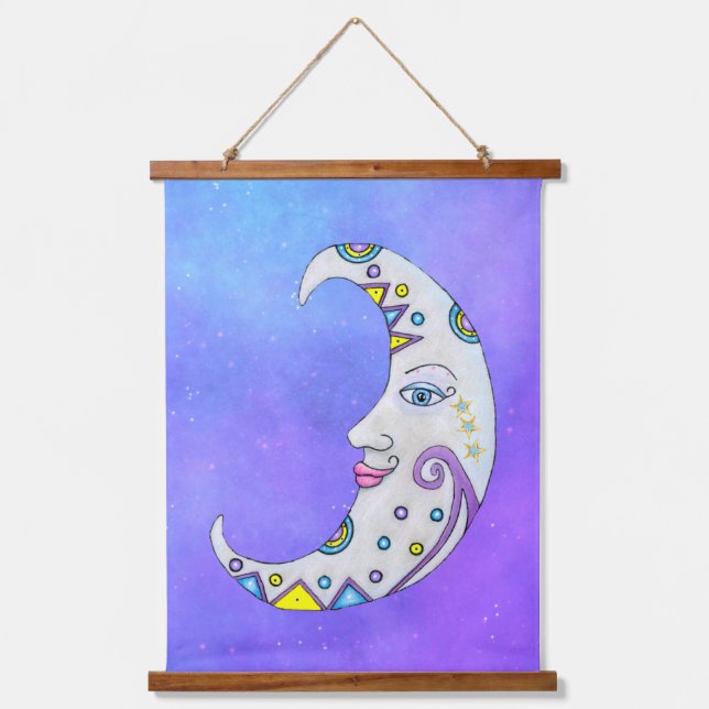 Fantasy Crescent Moon Abstract Colourful Shapes Sk Hanging Tapestry (Front)