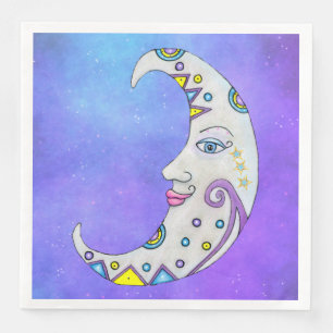 Fantasy Crescent Moon Face Colourful Decorated Sky Napkin