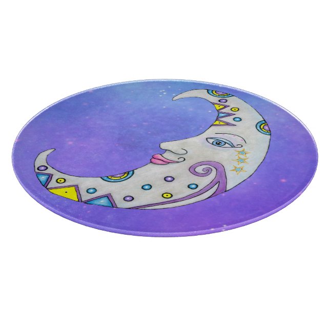 Fantasy Crescent Moon With Face Colourful Shapes Cutting Board (Corner)