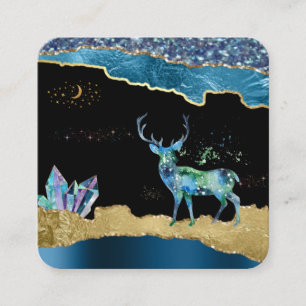 *~* Fantasy Crystal Deer Celestial Gold Glitter Square Business Card