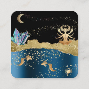 *~* Fantasy Crystal Goddess Celestial Cancer Gold Square Business Card