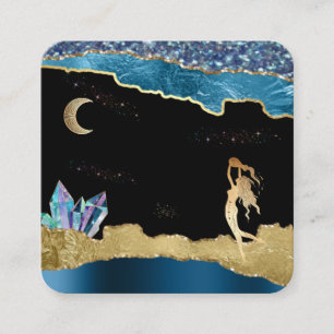 *~* Fantasy Crystal Goddess Celestial Gold Glitter Square Business Card