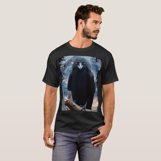 Fantasy Crystal Perched Raven-Crow T-Shirt (Front Full)