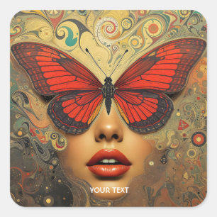 Fantasy Cute Abstract Butterflies Eyes Square Sticker