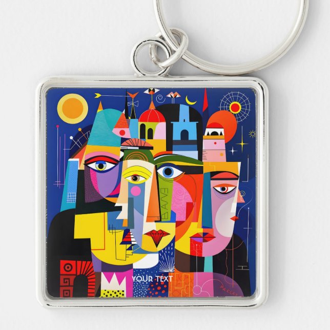 Fantasy Cute Abstract Faces Shapes Key Ring (Front)