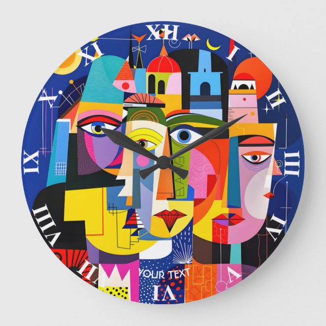 Fantasy Cute Abstract Faces Shapes Large Clock (Front)