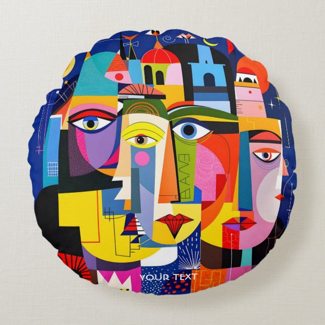 Fantasy Cute Abstract Faces Shapes Round Cushion (Front)