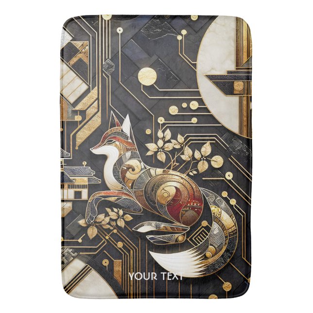 Fantasy Cute Abstract Fox Art Bath Mat (Front Vertical)