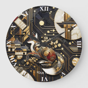 Fantasy Cute Abstract Fox Art Large Clock