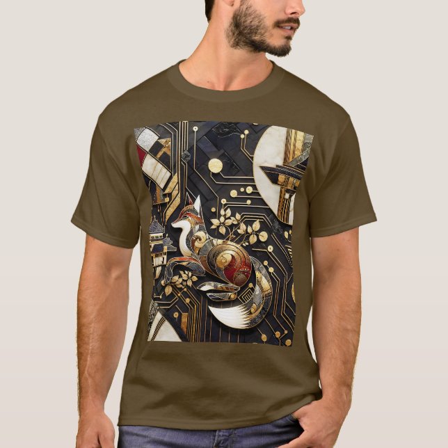 Fantasy Cute Abstract Fox Art T-Shirt (Front)