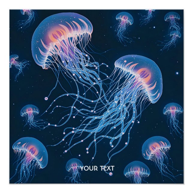 Fantasy Cute Abstract Jellyfish Underwater Poster (Front)